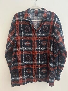 Harley-Davidson Black and Orange Plaid Logo Shirt